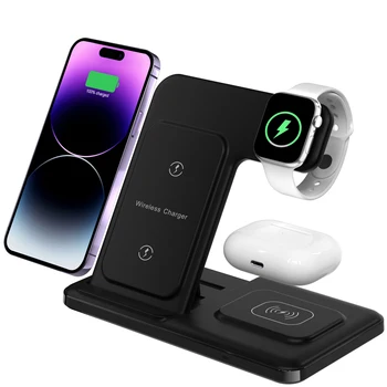 3 in 1 Wireless Charger Stand For iPhone 14 13 12 11 Max Fast Foldable Charging Station Dock For Apple Watch 8 7 6 AirPods Pro 1