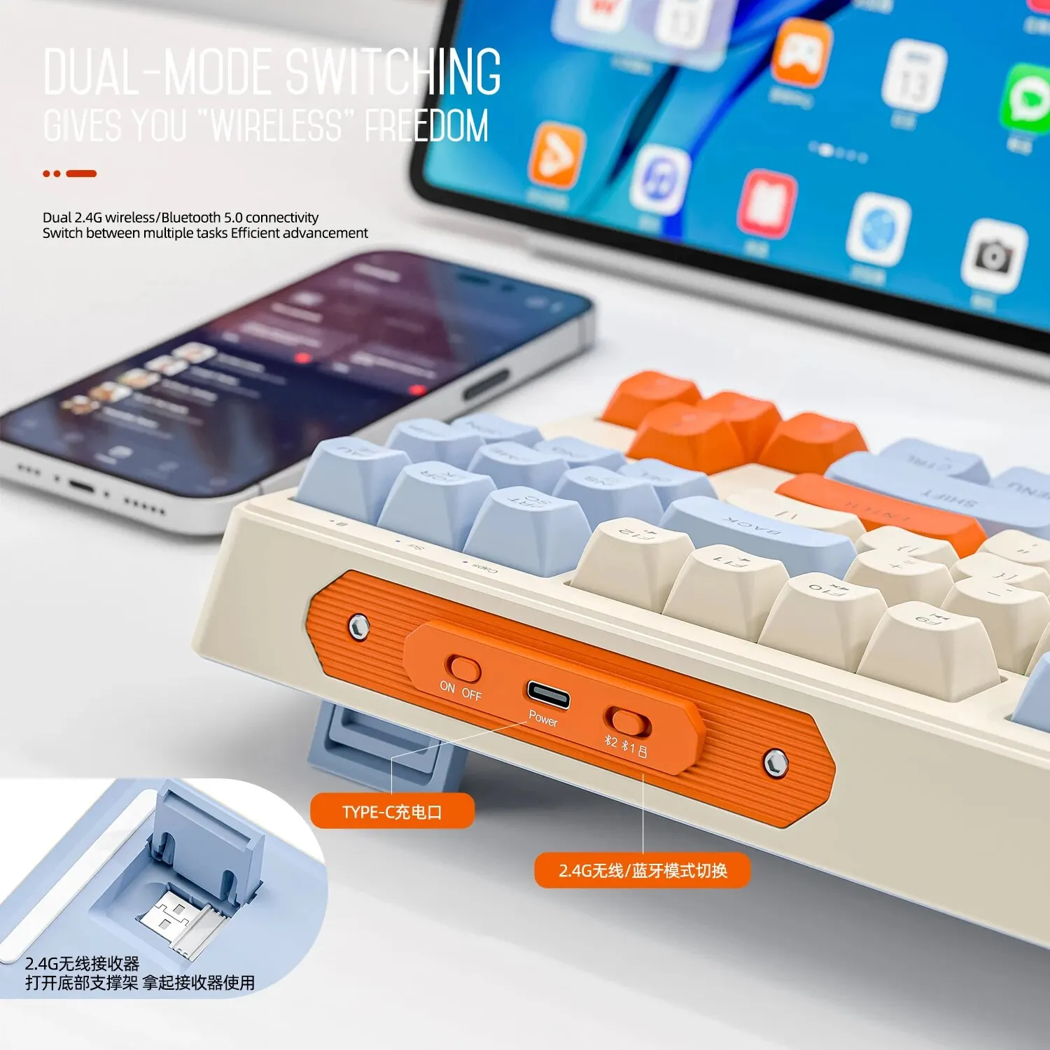 TASTIERA MECCANICA WIRELESS 2.4G Connessione Doppia Modalità (albero - Foto 7