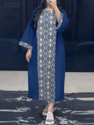 Vintage Print Long Dress ZANZEA Plus Size Women Dress Casual Loose Long Sleeve Vestidos 2024 Summer Elegant Round Neck Maxi Robe