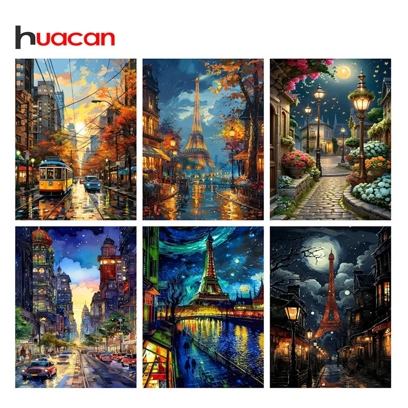 Diamond Painting Huacan 5D Diamond Painting Full Square/round Drill Scenery City Diamond Embroidery Wall Decor