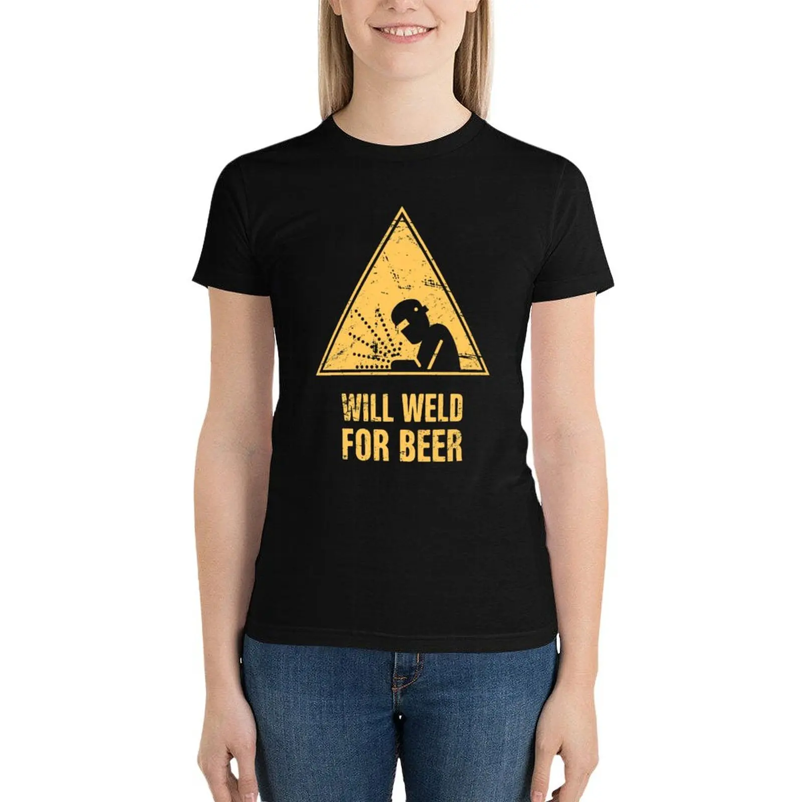 

Will Weld For Beer | Funny Welding Design T-Shirt Female clothing hippie clothes Summer Women's clothing