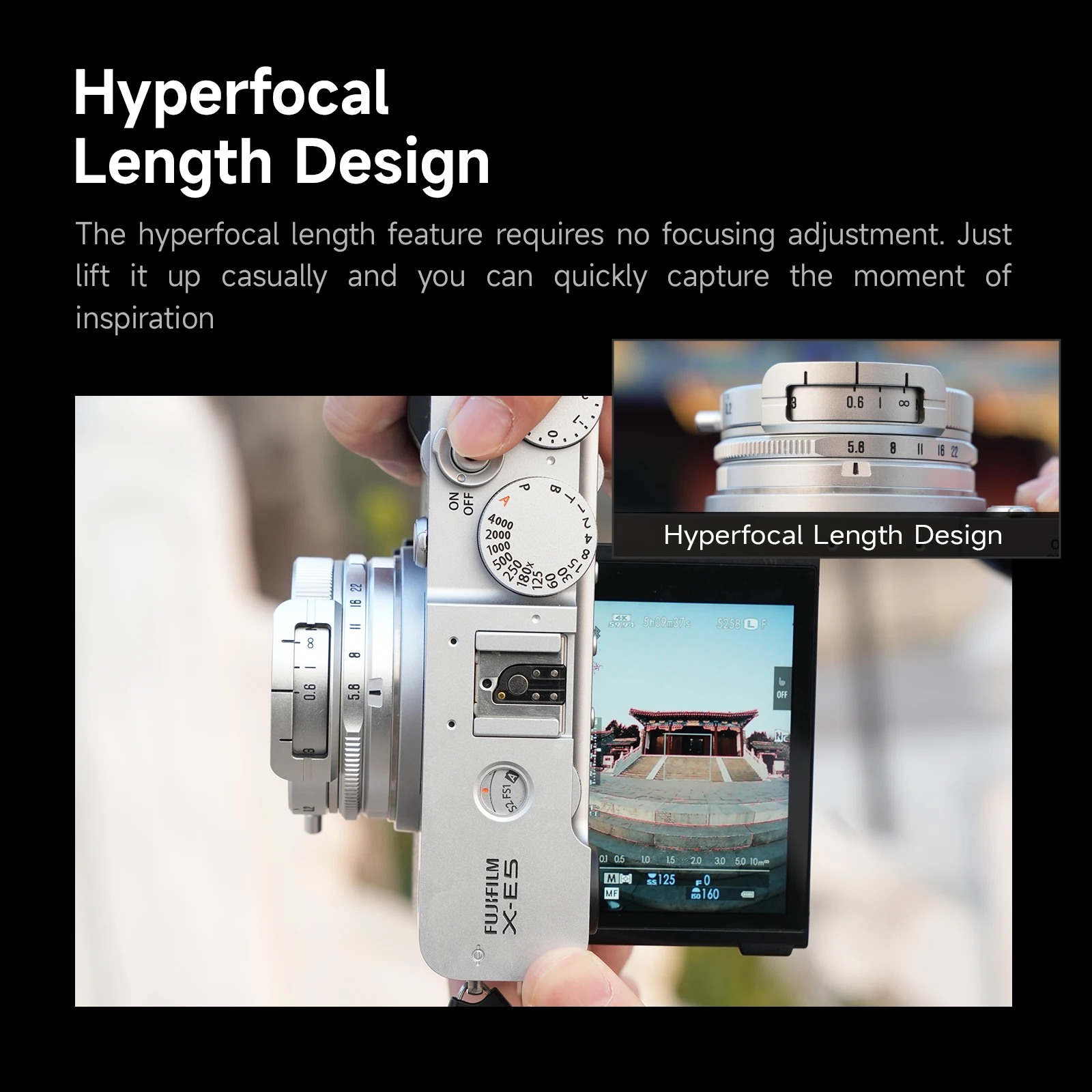브라이트인 스타 10mm F5.6 프로 APS-C 어안렌즈 175 ° 울트라 와이드 수동 초점 렌즈 (후지 XF 실버, E, 니콘 Z, 캐논 EF-M, M43 호환)