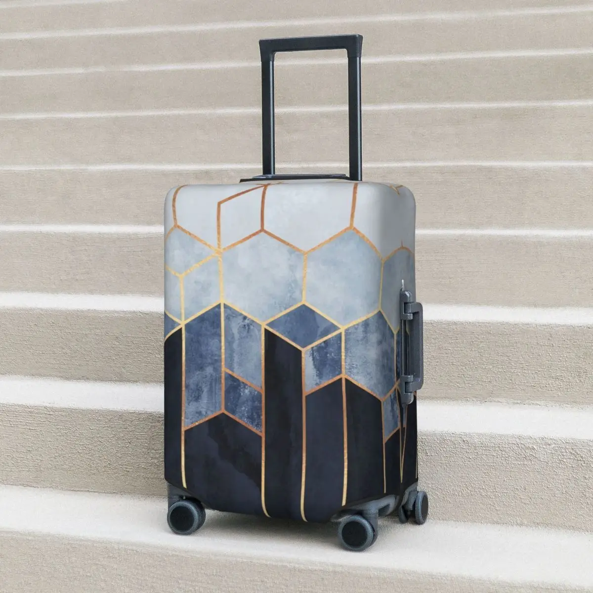 

Geometric Lines Suitcase Cover Blue Hexagons Practical Business Protector Luggage Case Flight