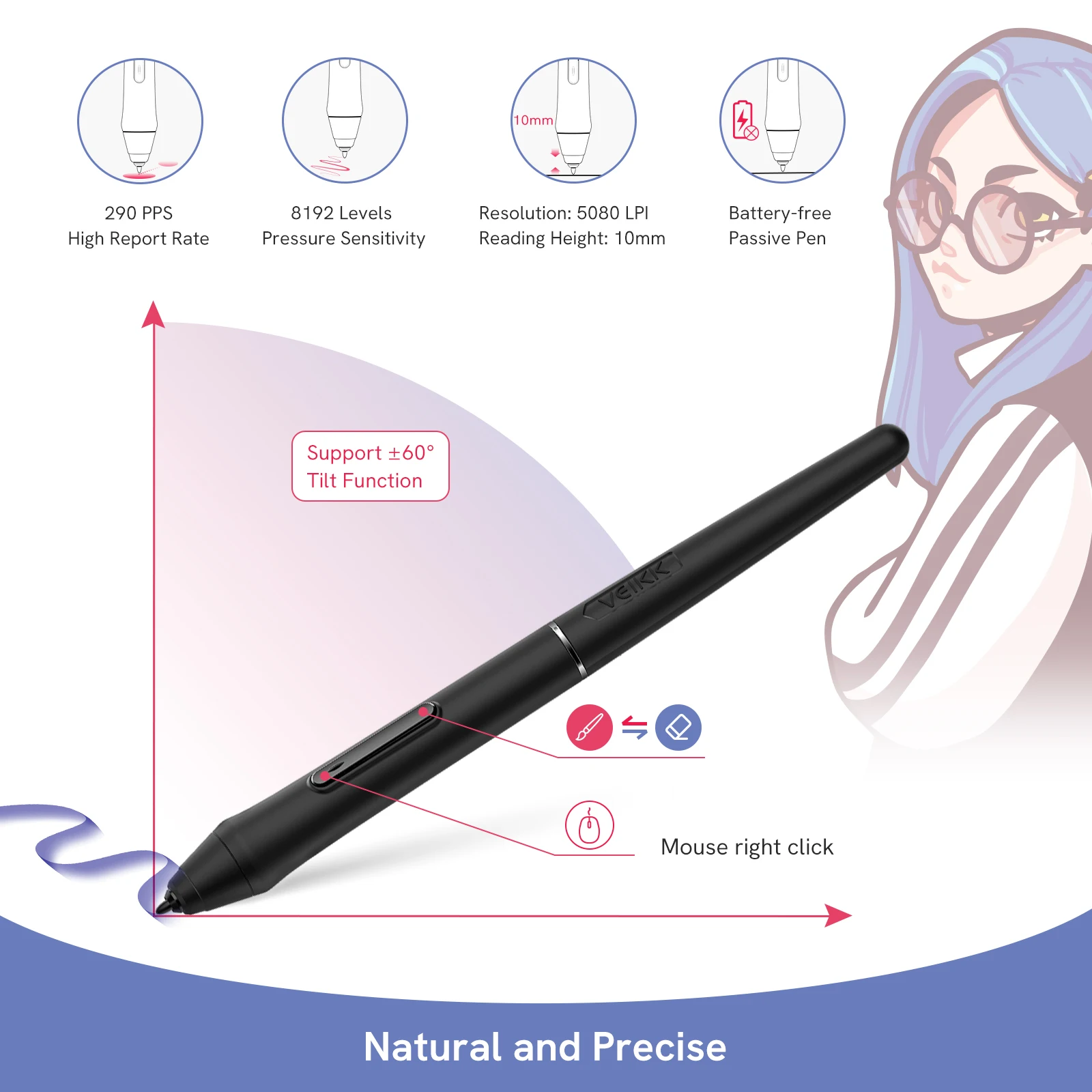 VEIKK Graphic Tablet VK1060Pro 10x6 Inch with 8192 Level Battery-Free Pen Support Android Windows Mac Digital Drawing Pad - Image 2