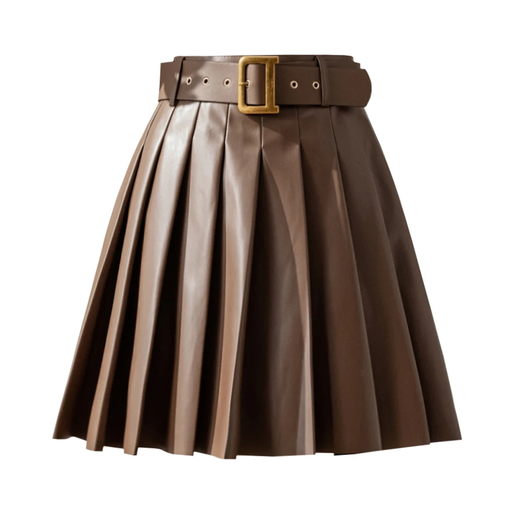 

Wisher&Tong Pu Leather Skirt High Waist A Line Korean Fashion Short Pleated Skirt Autumn Winter Black Mini Skirts Y2k Clothes
