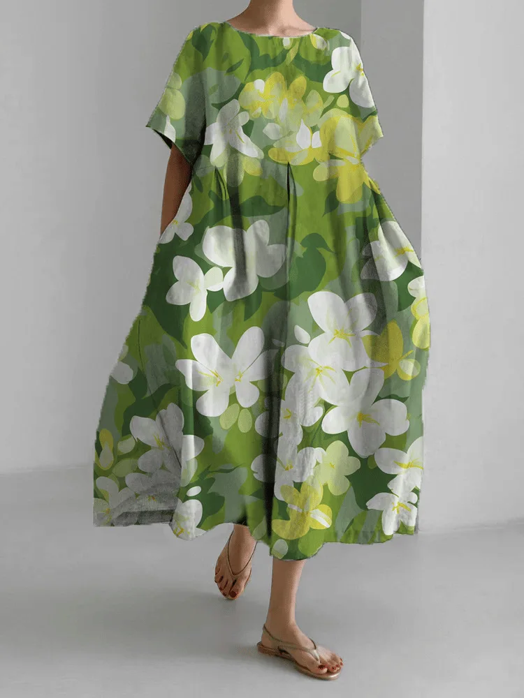 Loose Flower Print Dress for Women Summer Fashion Casual Streetwear Short Sleeved O-neck Swing Skirt Dress Female Party Vestidos