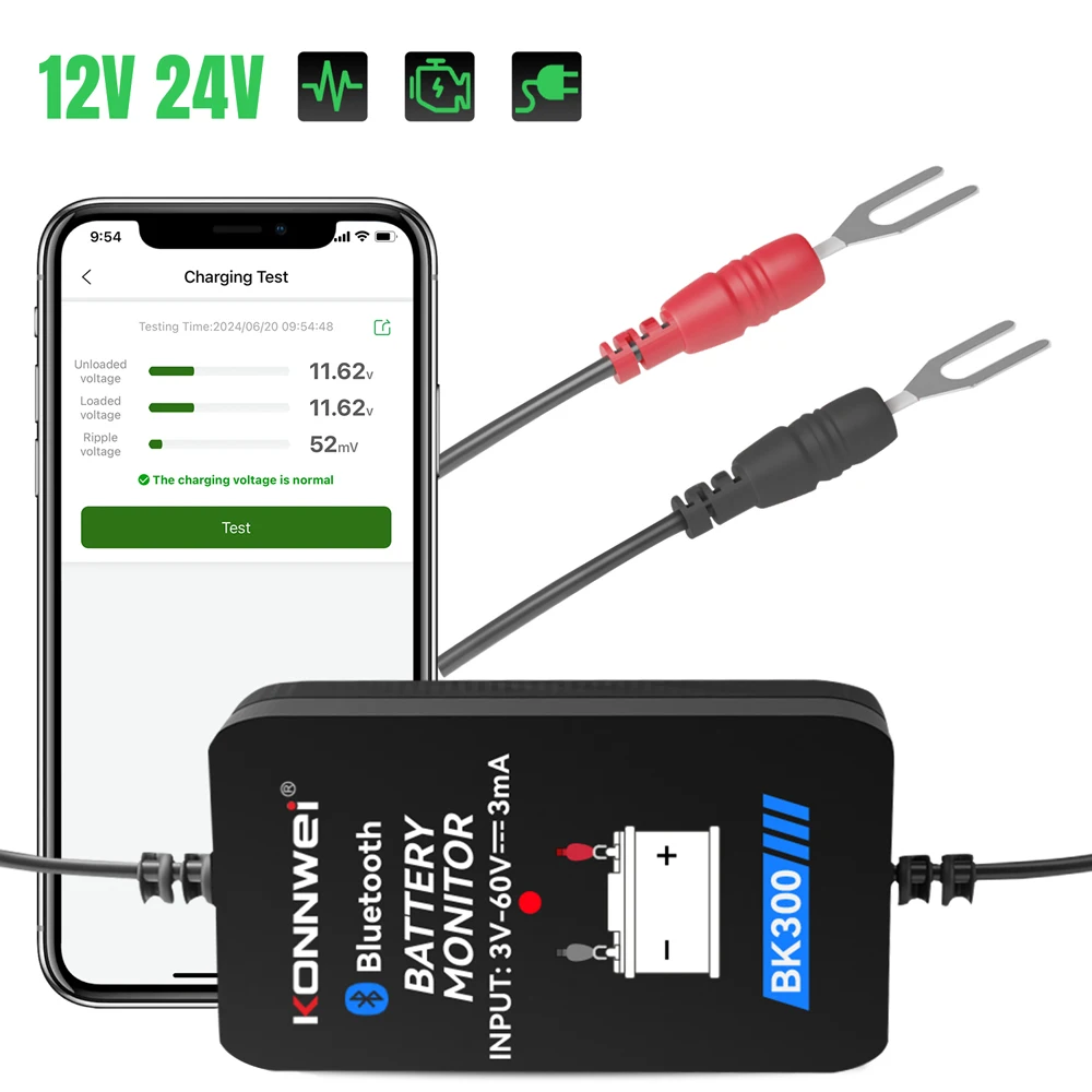 Newest KONNWEI BK300 Battery Monitor Truck 24V Battery Tester 12V SOH SOC Health Analyzer
