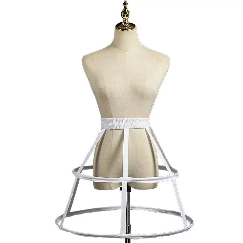 Women Girls Elastic Waistband Adjustable Pannier Petticoat 2 Hoop Cage Skirt Wedding Bridal Crinoline