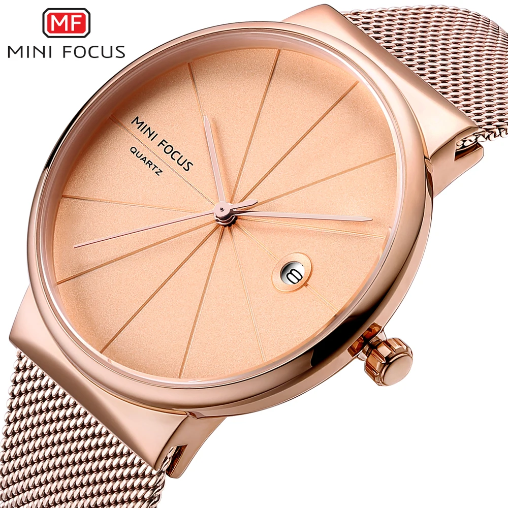 

MINI FOCUS Men's Mesh Strap Waterproof Quartz Watches 2019 New Simple Business Analog Wristwatch Man Relogios Clock 0176G Black