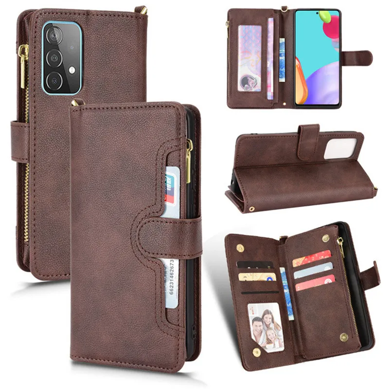

For Samsung Galaxy A52s 5G A52 Case Luxury PU Leather Zipper Wallet Case Fashion Phone Bags Cover