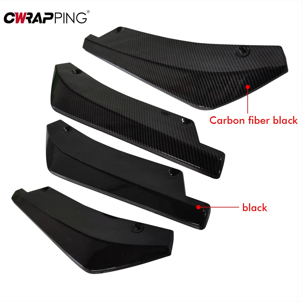 Bumper Lip bumper lip 2pcs Universal Car Rear Bumper Lip Diffuser Splitter Spoiler Scratch Protector Black Carbon Fiber Rear Lip Wrap Angle Splitters