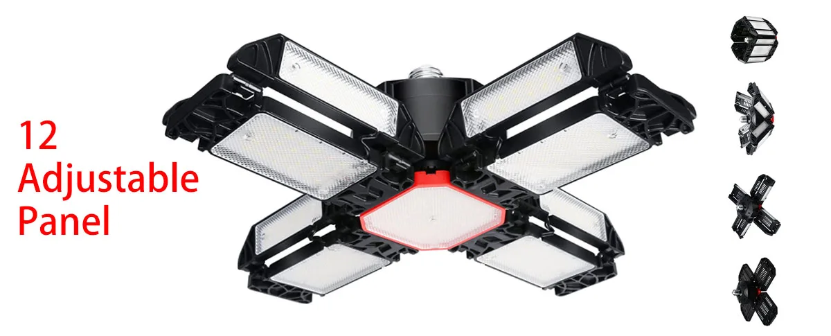 Description Picture 2 of item3-12 Panels Deformable LED Garage Light E27 LED Bulb 5000 Lumen Ultra Bright Night Lamp for Workshop Gym Warehouse Shop Lighting