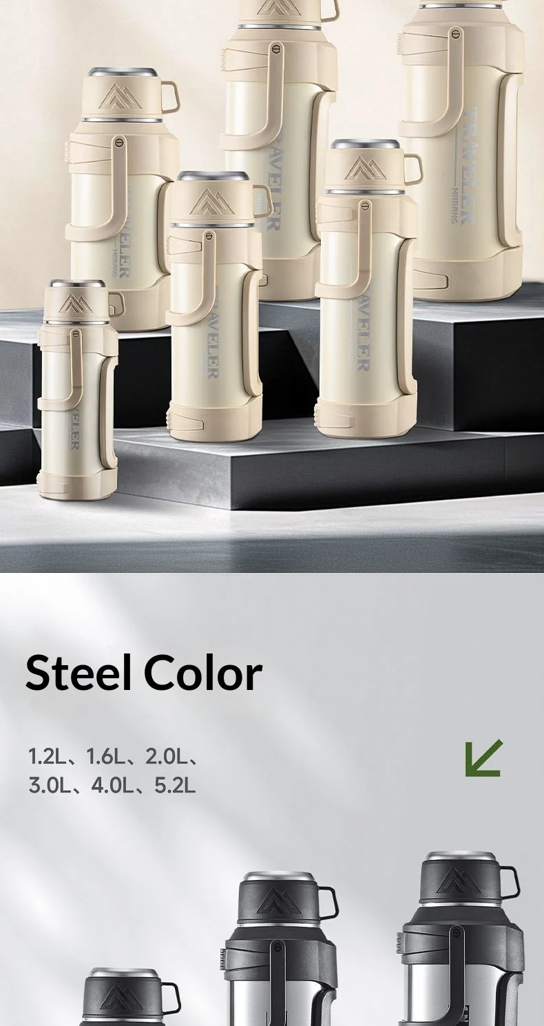 Large Capacity 1L Vacuum Water Bottle Double Wall Insulated 316 Stainless Steel with Handle Leak Proof for Car Office