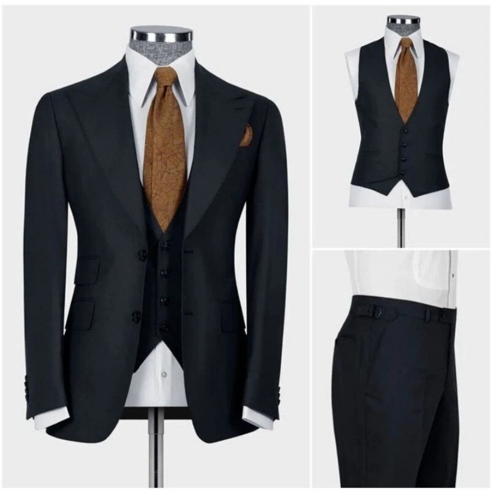 

Business Formal Men's Suits 3 Pieces Peaked Lapel Groom Wedding Jacket Vest Trousers Dress Custom Slim Fit Tuxedo Blazer Sets