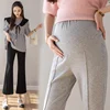 Black Grey High Waist Pregnant Women Trousers Summer Ankle-length Abdominal Flares Pants Front Split Maternity Boot Cut Culottes 6