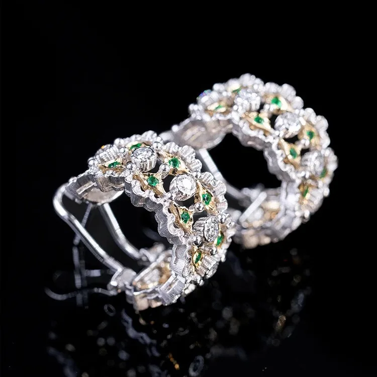 Italian Court-style Emerald Lace Earrings Trendy Vintage Elegant Out Earrings for Women Silver Wedding Party Gift Jewelry