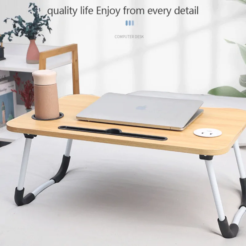 Home Foldable Bed Lazy Table Fashion Casual Simple Folding Small Table Student Dormitory Laptop with Tray Cup Holder