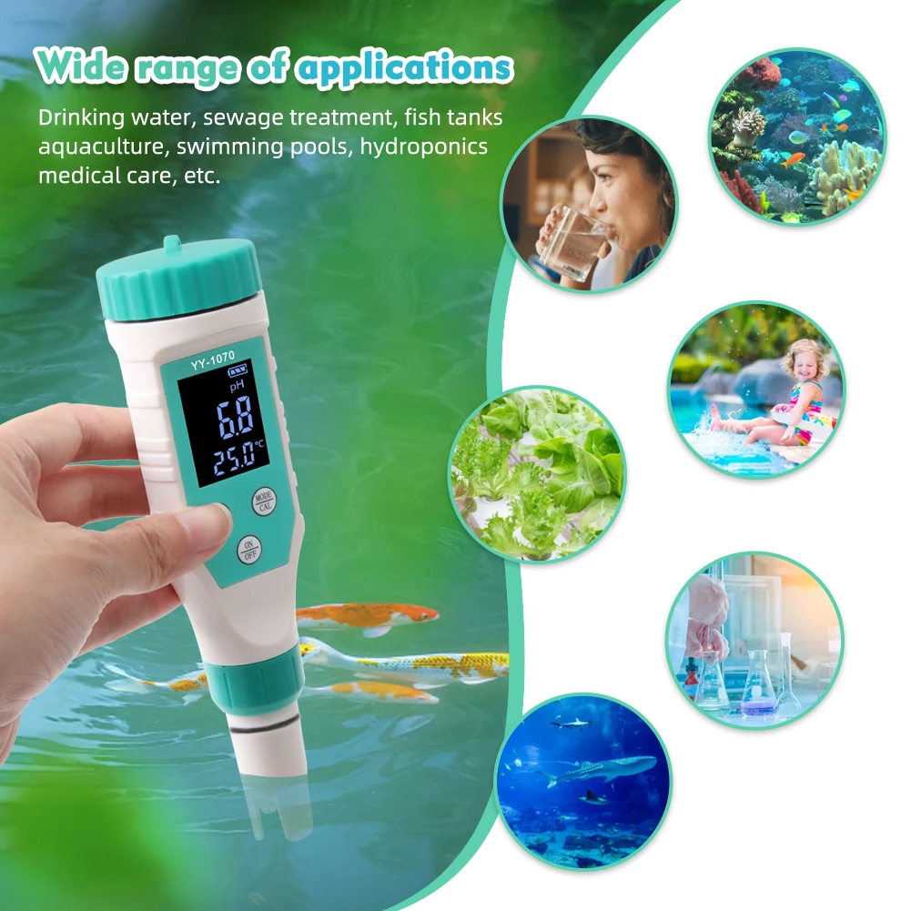 Digital Chlorine Meter PH Tester 7 In 1 SALT/ ORP/ TDS/EC/TEMP Tester CL Water Quality Analyzer for Swimming Pool Hot Spring