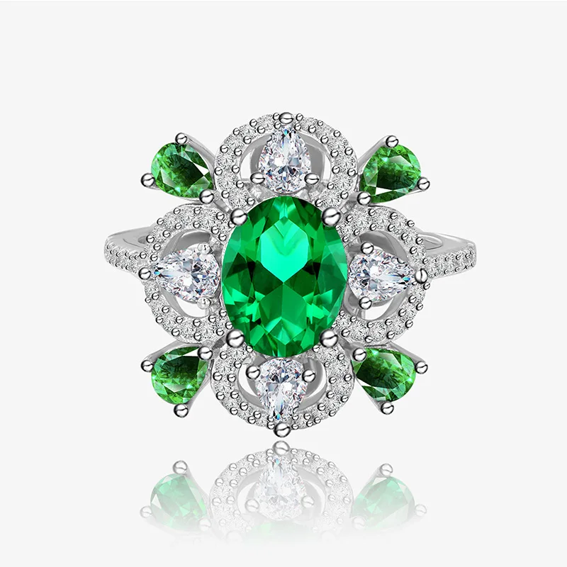 

Original 925 sterling silver high carbon diamond ring 7*9mm simulation emerald ring European and American senior sense ring