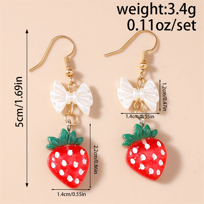 Modische Erdbeer-Schleifenohrringe für Frauen Koreanischer Stil Frucht-Hängeohrringe Mädchen Party Festival Schmuck Geschenke – Detail 3