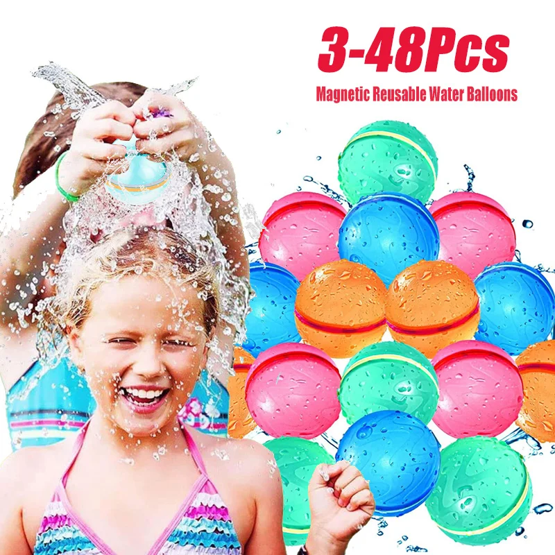 Magnetic Reusable Water Balloons Refillable Water Balloon Quick Fill Self Sealing Bomb Splash Balls for Kids Swimming Pool
