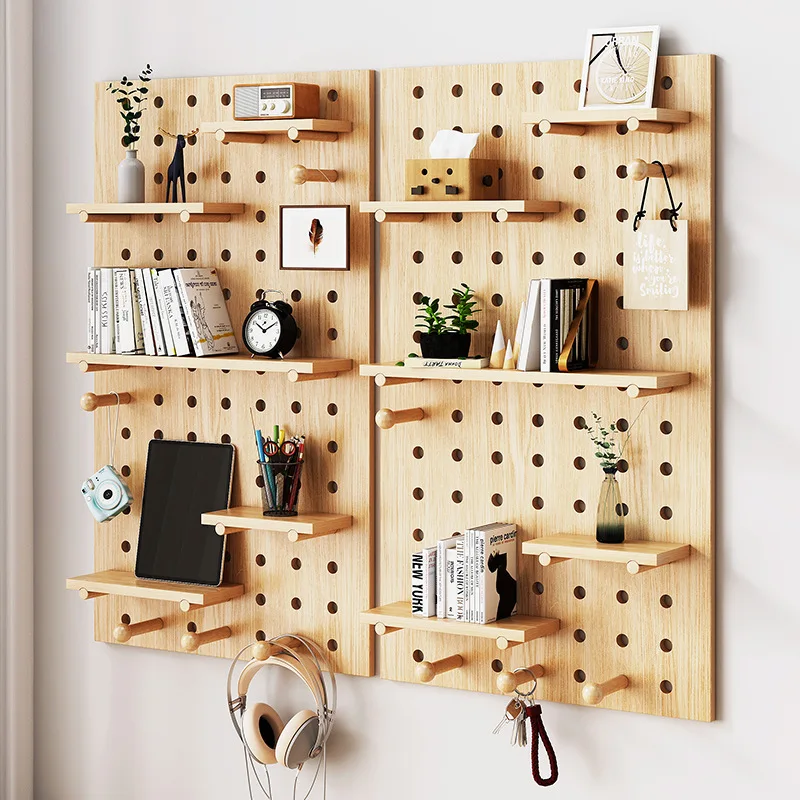 

home decor DIY wooden pegboard peg board shelf wall display storage organizer stand rack