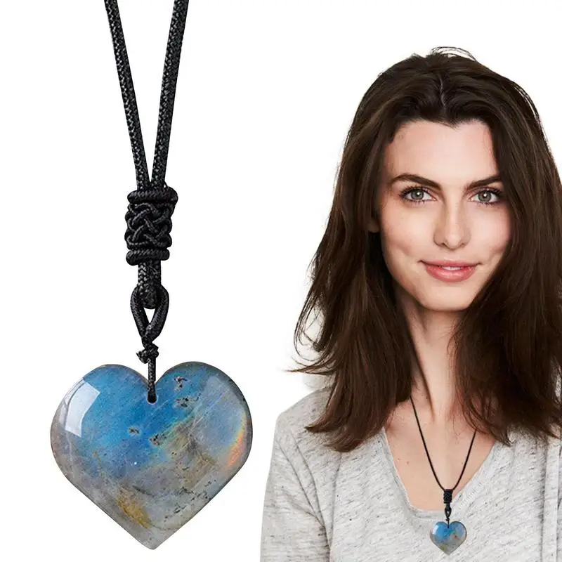 

Labradorite Necklace Heart Necklace Natural Stone And Crystals Pendant Jewelry Gift For Women Girl Friend Earrings Mineral