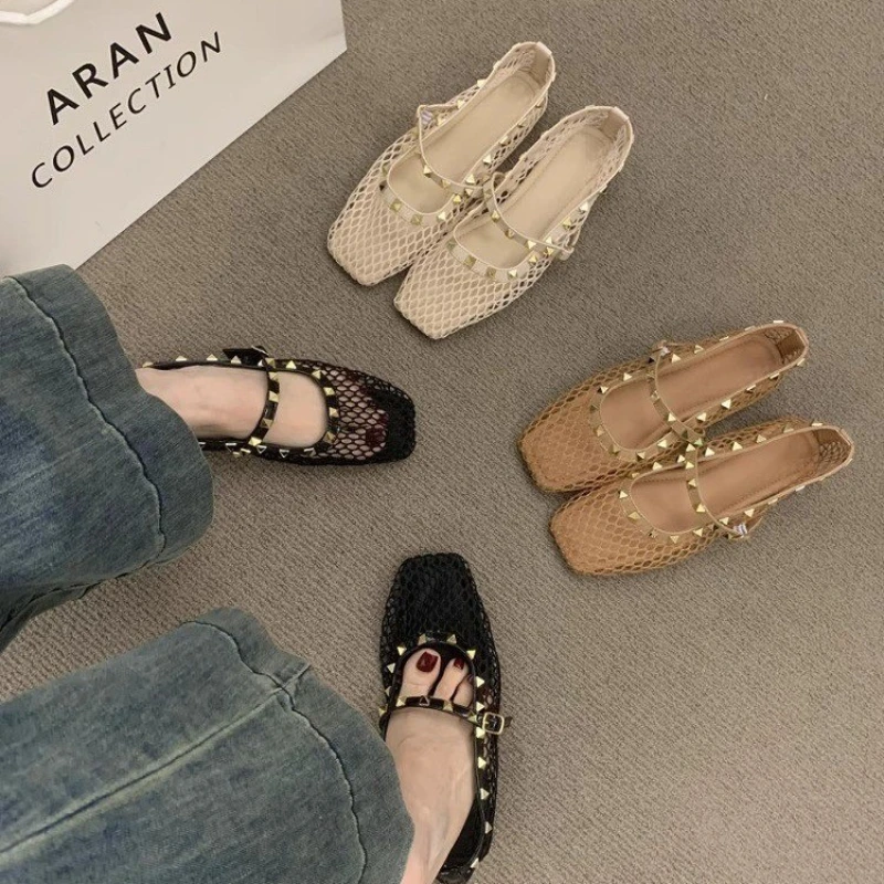 2025 الصيف شبكة مرصعة بأحجار الراين الصنادل المجوف...