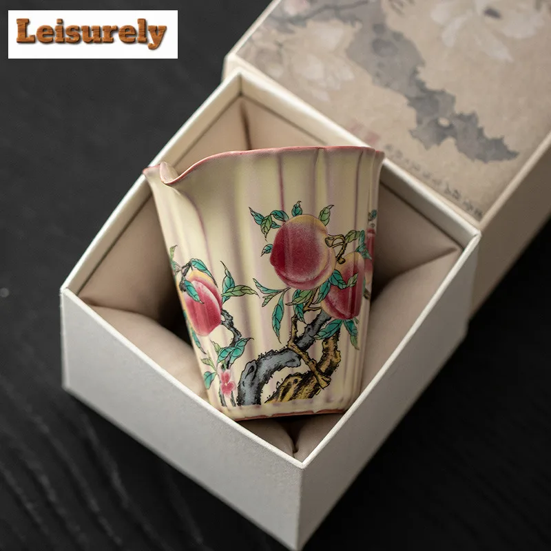 200ml Lard Jelly Ru Kiln Nine-petal Peach Blossom Mouth Tea Pitcher Tea Divider Cha Hai Dispenser Justice Cup Fair Mug Cafes