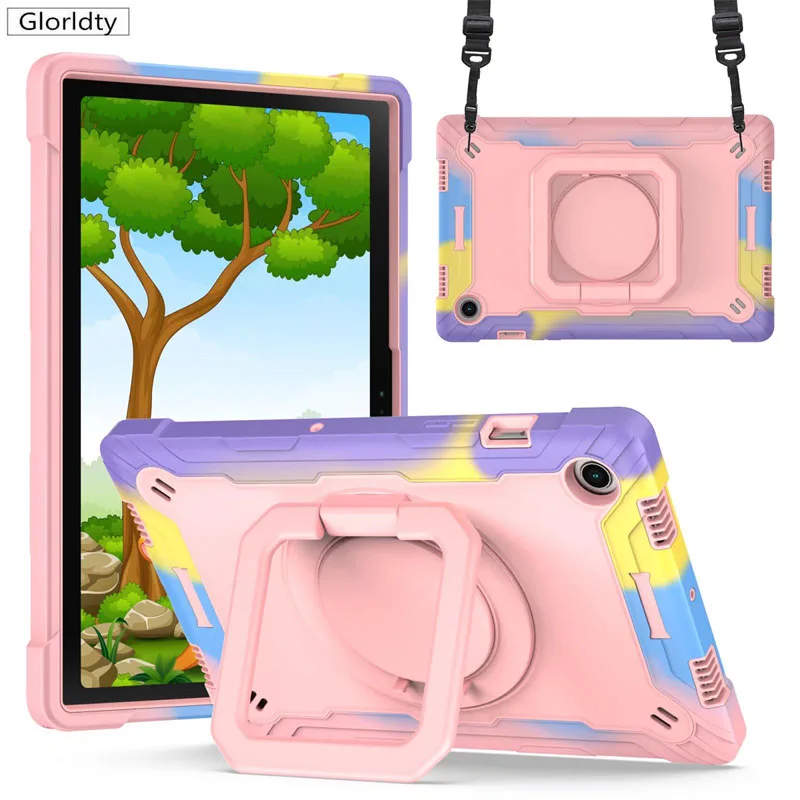 

Case for Samsung Galaxy Tab A A8 Rugged Case Folding Rotate Handle Strap Kickstand Cover for Samsung tab A8 SM-X200 X205