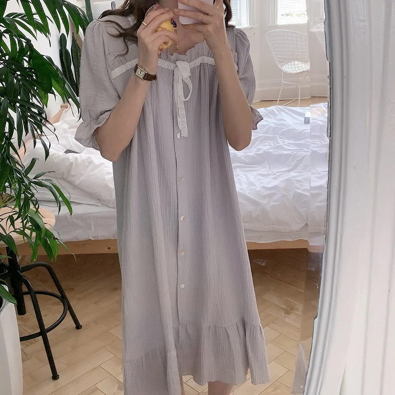 2023 Nightgown for Women Cotton Lace Nightdress Korean Style Home Dressing Gown Summer Pajamas Night Dress Sleepdress Sleepshirt