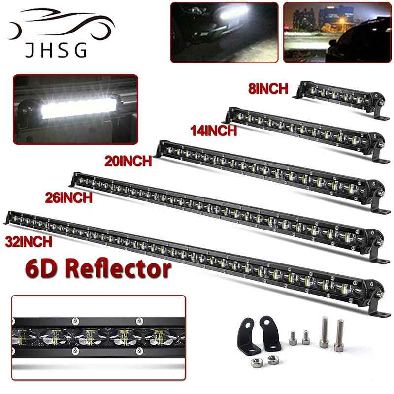 Led Work Car Light Bar 6D Slim 12V 8 дюймов 14 20 26 32 38 Точечный прожектор Выпуклый комбинированный