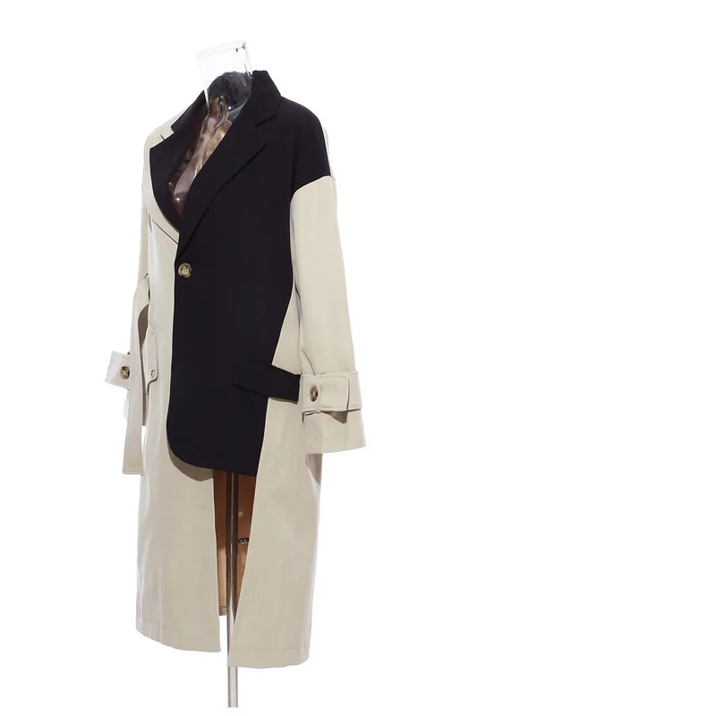 2024 Vorfrühling Britischer Retro-Stil Patchwork-Farbe Asymmetrische personalisierte Trenchcoat-Anzugjacke_voghion.com