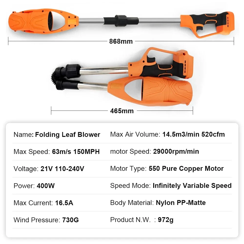 RDDSPON cordless leaf blower foldable lithium battery strong winds  for lawn care garden powerful snow and dust blowing batterys 5