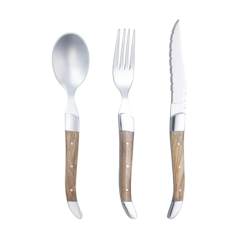 

6 шт., набор столовых приборов из нержавеющей стали с деревянной ручкой