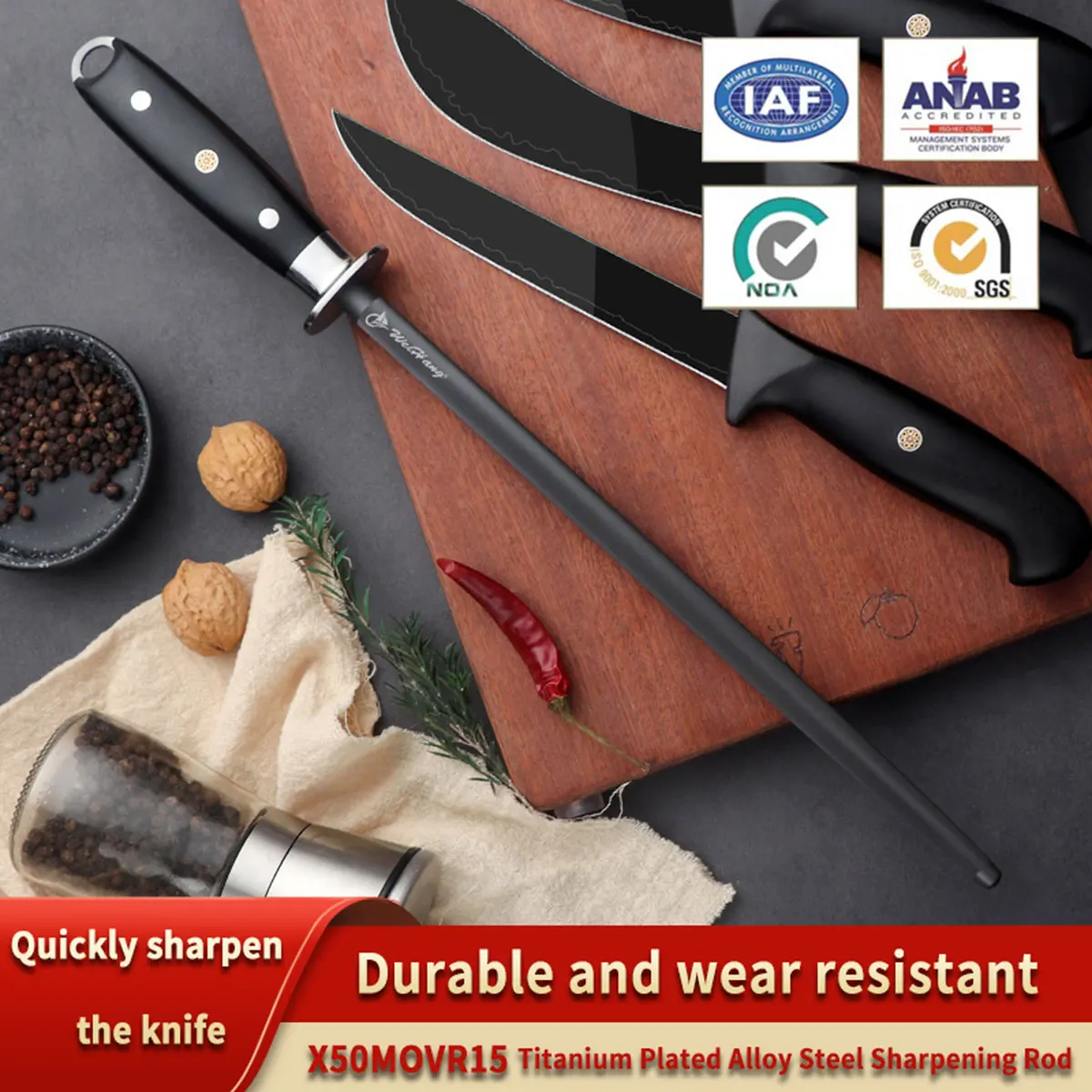 17인치 티타늄 다이아몬드 코팅 연마봉 - 고탄소강 칼날용 최고의 칼갈이, 상업용 주방 도구
