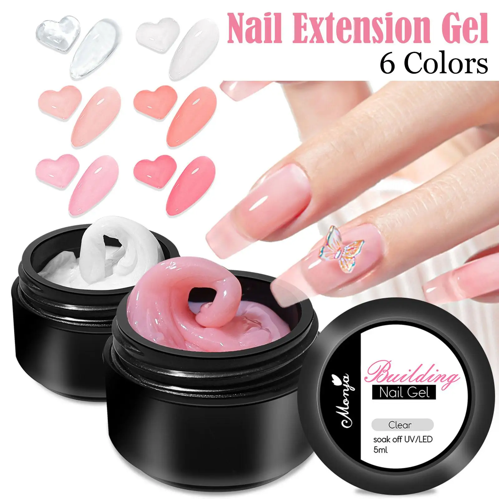 5ML Non Stick Hand Solid Extension Nail Gel Clear Nude Pink Extension Gel Rhinestone Glue Varnis Semi Permanent