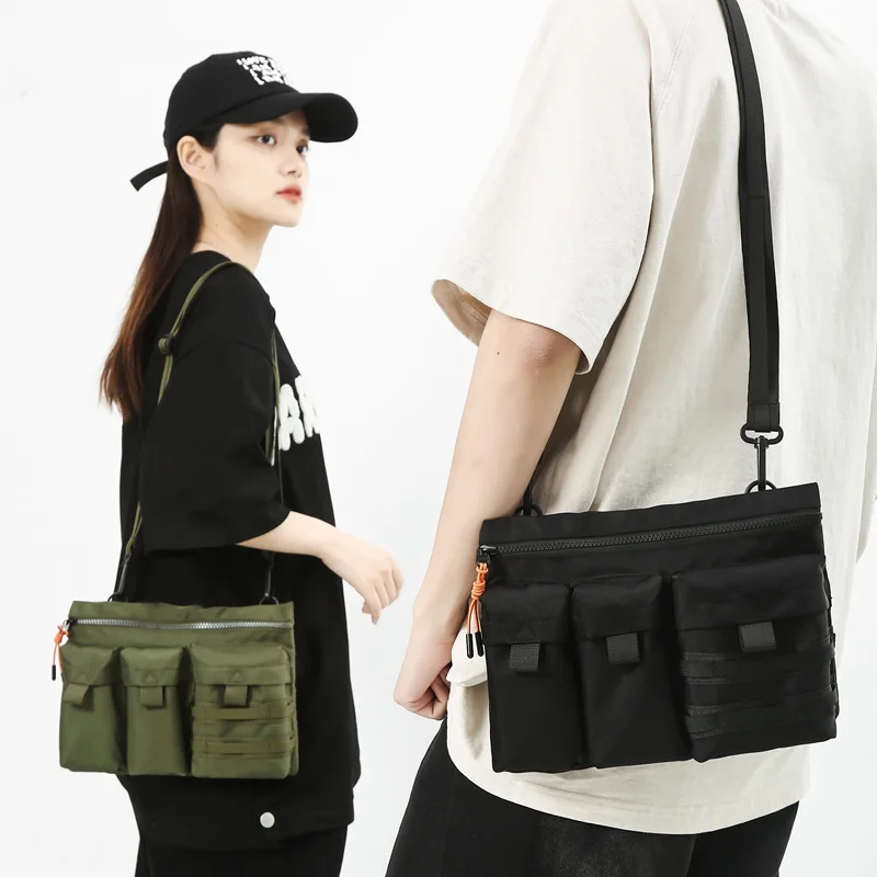 

Multi-pockets Storage Unisex Crossbody Bags Hip-hop Streetwear Men's Shoulder Bag High Quality Nylon Shopping Messenger Bags