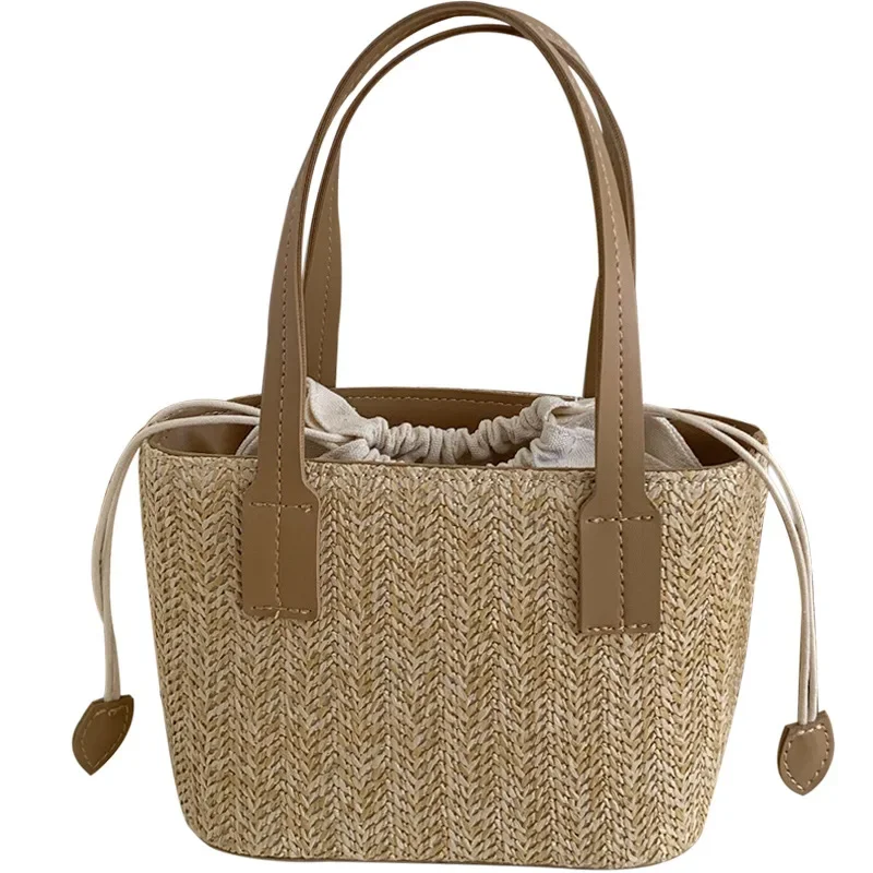 Straw Woven Basket Bag for Women Bohemia Beach Crossbody Bags Ladies Top Handle Handbag Female Drawstring Mini Tote Bags