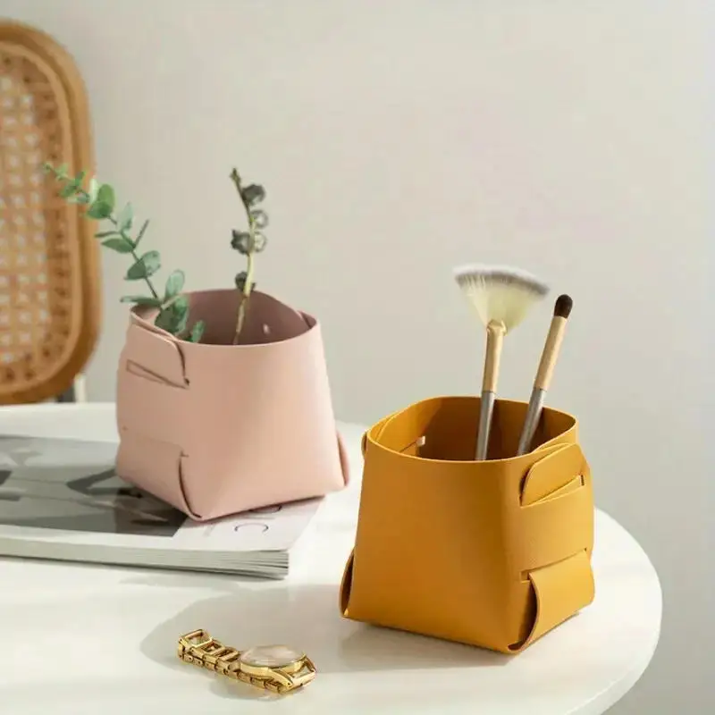 Black Desktop Storage Box Solid Color Jewelry Keys Display Tray Makeup Organizer Multi-purpose Folding Storage Basket