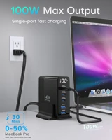 TOPADRE 140W USB C 5-Ports Charging Station with Display, Max 100W USB Laptop Charger Compatible with MacBook ,iPhone ,Samsung 2
