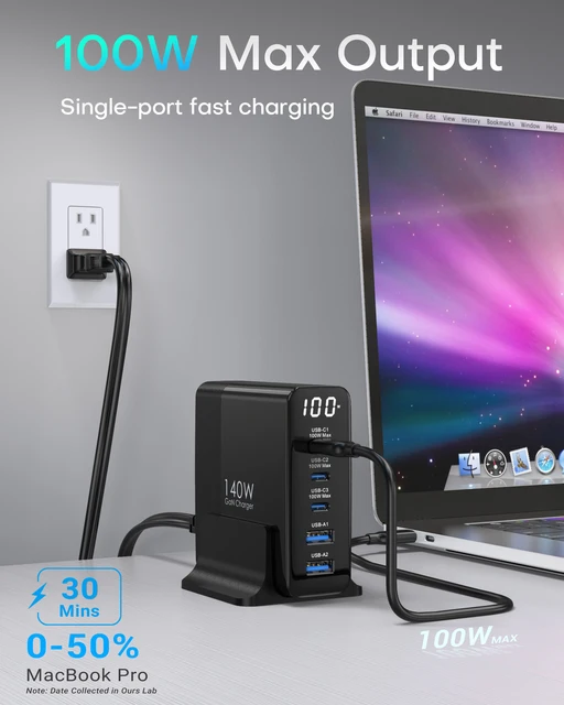 TOPADRE 140W USB C 5-Ports Charging Station with Display, Max 100W USB Laptop Charger Compatible with MacBook ,iPhone ,Samsung 2