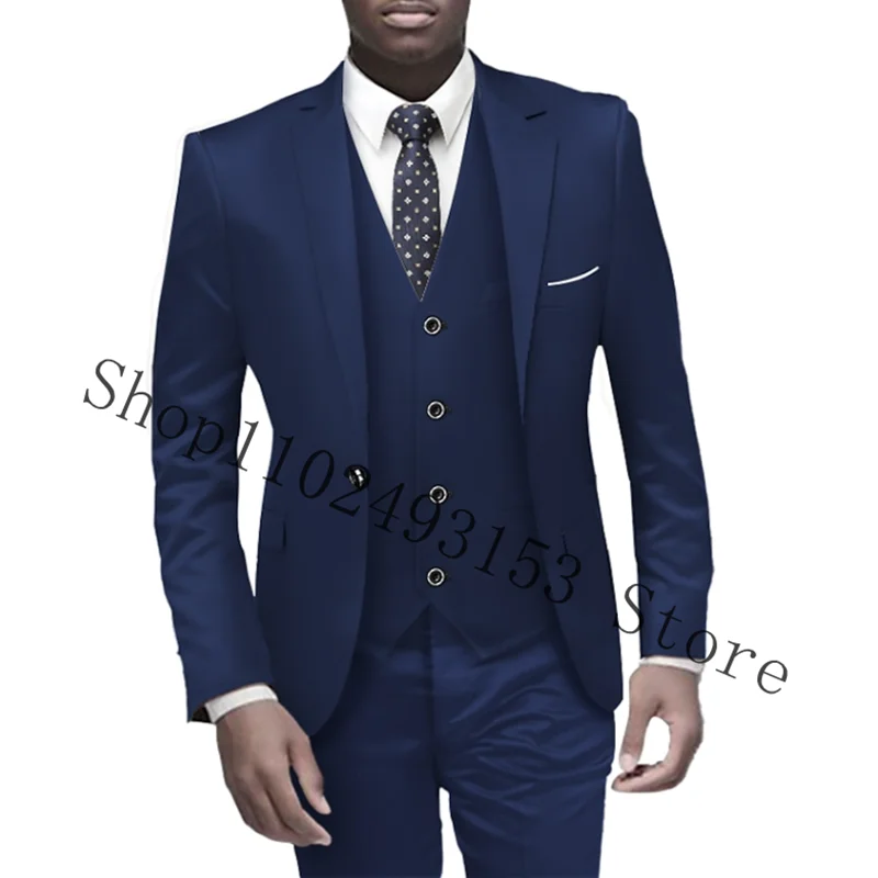Burgundy Men Suits Blazer Slim Fit 3 Pieces Suits Formal Groomsmen Bridegroom Wedding Tuxedos Blazer+Vest+Pants Trajes De Hombre