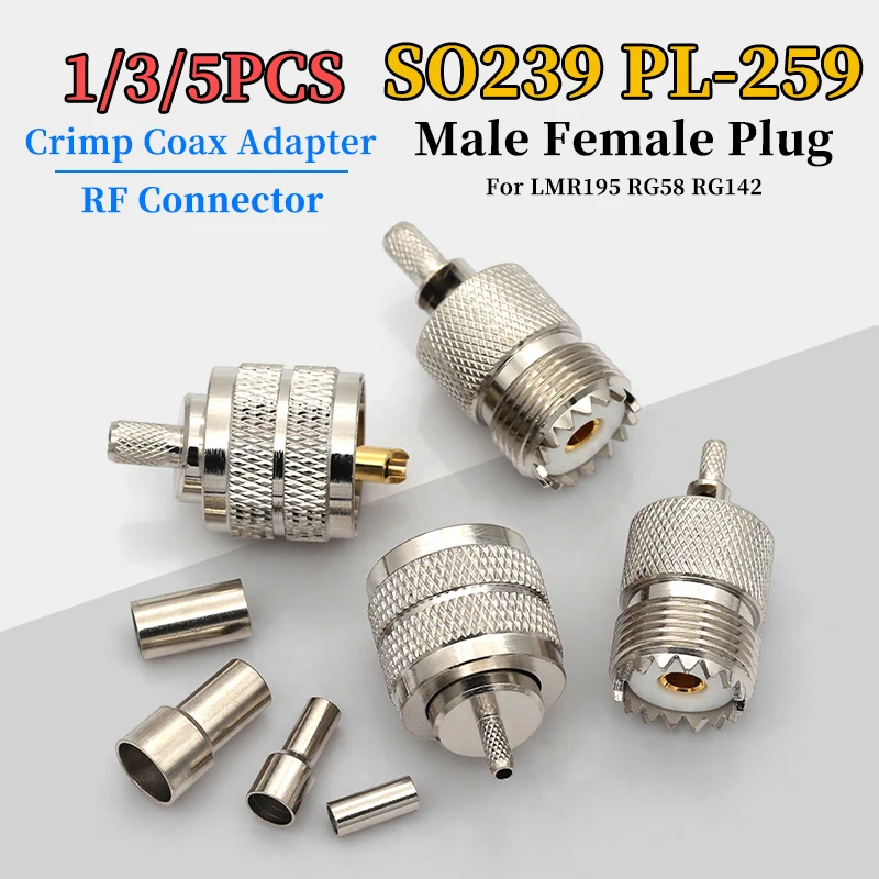Premium SO239 PL-259 RF Coaxial Adapter - Male to Female Plug Crimp Connector (1/3/5PCS)