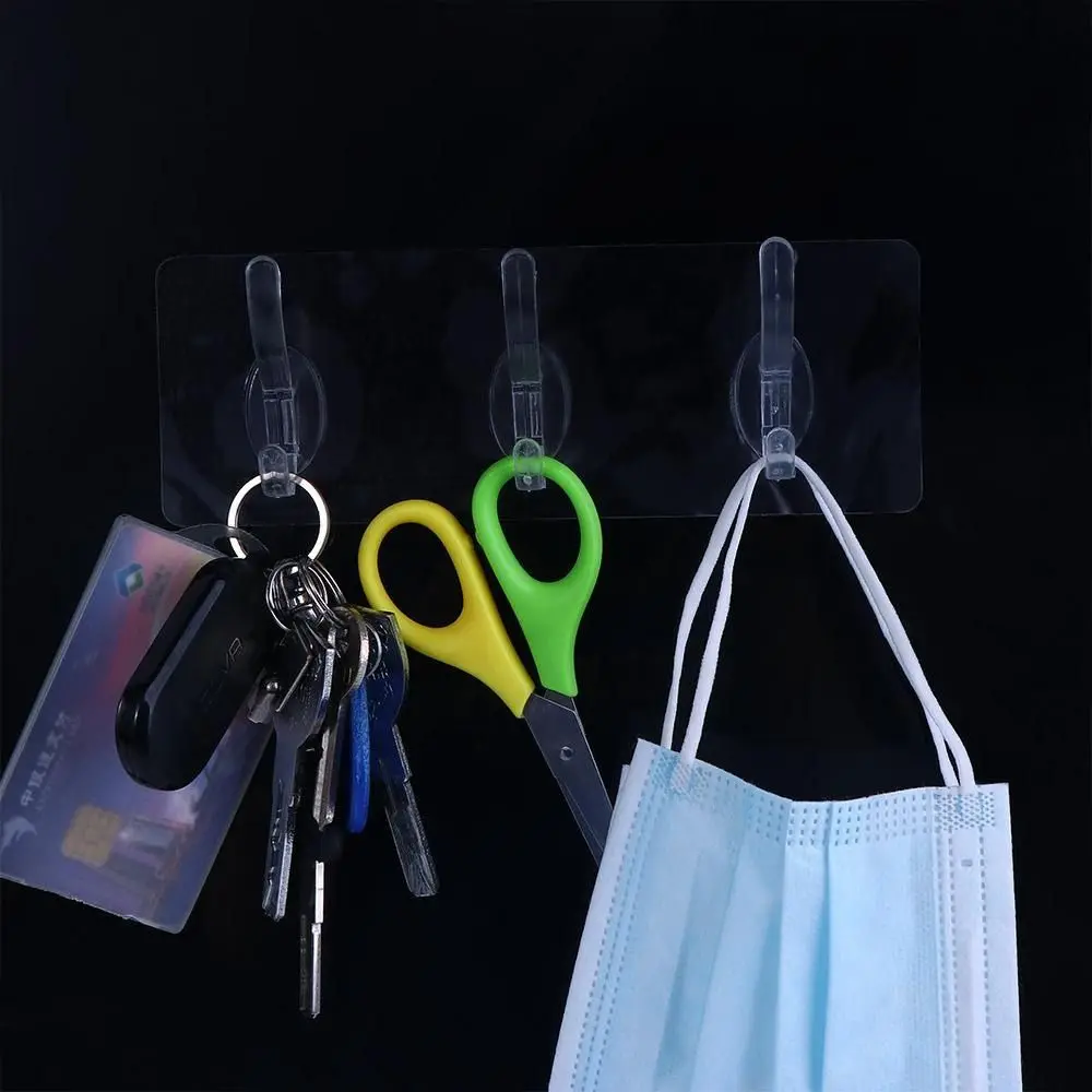 1/3/5/6 Row Wall Hanger Hook Transparent Self Adhesive Clothes Hook Punch Free Hanging Rack Home Multi-Purpose Hooks