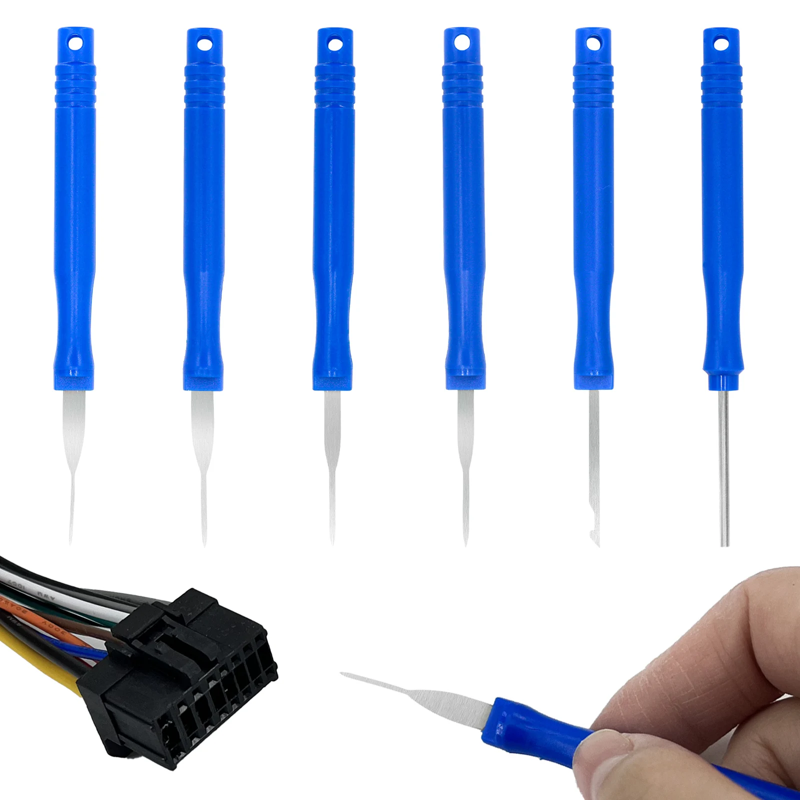 Upgraded Blue Electrical Pin Removal Tool Kit Electrical Wire Connector Pin Release Tool Automotive Terminal Release Kit 6Pcs