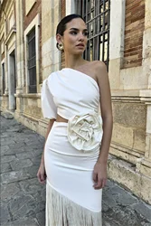 White Fashion Evening Dress One Shoulder Sleeve Chiffon Hand Pleated Ladies Party Dress Special Occasion 2024 Custom فساتين سهرة