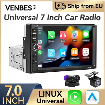 VENBES Radio de coche 1 Din 7 pulgadas CarPlay Android Auto Mirror Link cámara de marcha atrás impermeable BT 5,0 AUX USB TF 1