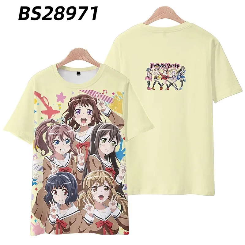 Anime BanG Dream! Poppin'Party 3D Print T shirts Harajuku Kid Short sleeve Top tactical shirt