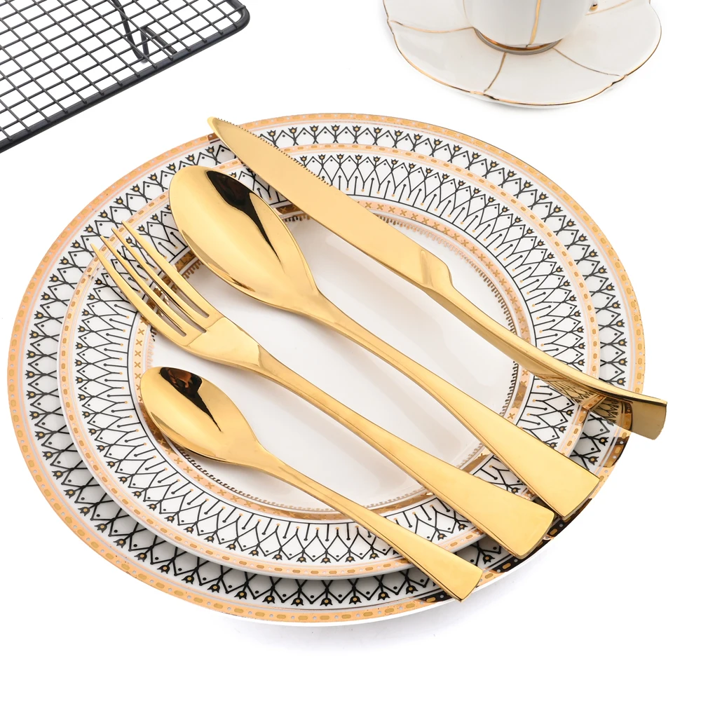 

Zoseil 4/6Set Cutlery Set Kitchen Tableware Stainless Steel Gold Dinnerware Spoon Fork Knife Silverware Set Dishwasher Safe